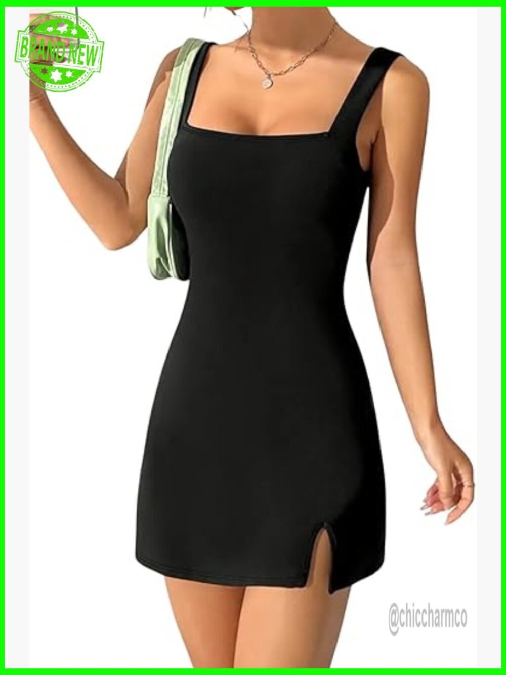 Sleeveless Square Neck Bodycon Mini Dress with Side Slit
